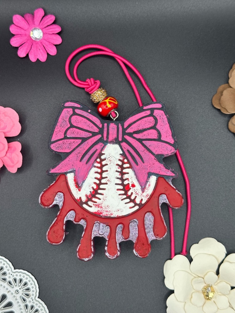 Pink Bow Baseball Car Freshie